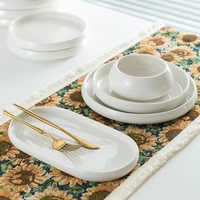 Service de table en porcelaine blanche de qualité supérieure, assiettes à dessert et bols à soupe en céramique vernissée, vaisselle pour la maison