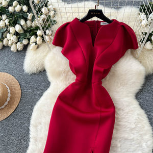 Robe sirène chic à volants pour <span class=keywords><strong>femme</strong></span>, <span class=keywords><strong>de</strong></span> luxe, avec ourlet asymétrique, fente haute, taille ajustée, élégante pour cocktail et soirée - Product Image 2