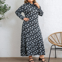 Robe longue tricotée à imprimé floral pour femme grande taille, col montant, manches longues, coupe droite, style élégant et discret, tenue décontractée