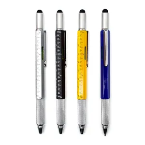 Multifunctional tool 6 in 1 good quality metal stylus ballpoint metal pen