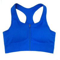 Soutien-gorge de sport côtelé dos nageur pour femme grande taille, avec fermeture éclair avant, sans manches, extensible, respirant, simple, pour yoga, entraînement et fitness, coupe courte
