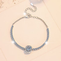 Bracelet tennis en argent 925 avec pierre centrale en moissanite sertie clos, 5g - Cadeau élégant pour mariage et fiançailles