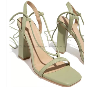 New Heels Sandalias Square <b>Head</b> Large Size 36-43 Strap Pu Rubber High Heel Sandals for Women - Product Image 4