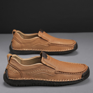 Hand Sewn Men Leather <b>Shoes</b> Slip On <b>Shoes</b> Comfort Walking <b>Shoes</b> <b>Soft</b> Full Leather Upper Non Slip Sole For Urban Daily Leisure - Product Image 1