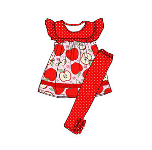 GSPO2284 Custom Little Active <b>Girl</b> Red apple polka Print <b>Outfits</b> Kids Wholesale Set Child All Seasons - Product Image 1