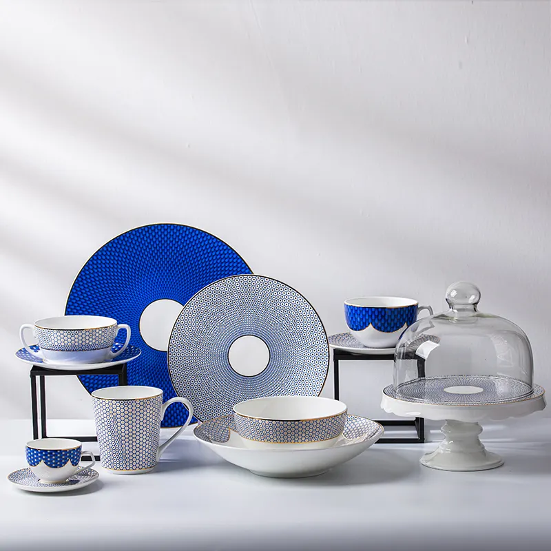 P&T HORECA Conjunto de utensílios de mesa de cerâmica com decalque personalizado, utensílios para jantar em restaurantes, porcelana de porcelana, conjunto de louça de porcelana de osso fino