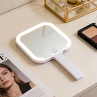 Espejo de Maquillaje con Luz LED, Espejo Cosmético Portátil de Bolsillo, Espejo de Maquillaje LED Cuadrado de Moda
