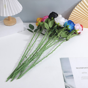 Rose artificielle à branche unique en tissu velours avec épines pour décoration de mariage, vente en gros - Product Image 4