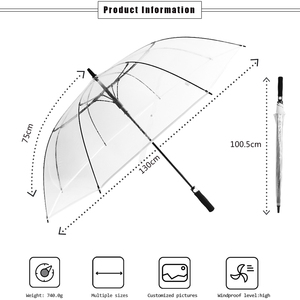 Parapluie de mariage de luxe transparent de 60 pouces, grand parapluie transparent en PVC POE pour la pluie, accessoire photo et événements d'entreprise - Product Image 3