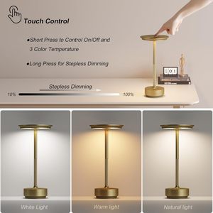 Goldene Kabellose Tischlampe Wiederaufladbar Tragbar 2000mAh Batteriebetriebene Lampe Elegante Stufenlos Dimmbare LED-Tischleuchte - Product Image 3