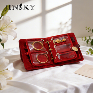 Bolsa de Joyería Portátil de Terciopelo, Bolsa de Almacenamiento de Joyería Antiarañazos para Viaje, Bolsa Plegable con Compartimentos para Aretes, Anillos y Collares - Product Image 4
