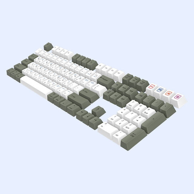 PBT Keycaps 85% White and Green DYE-Sub Custom Keycaps Set OEM Cherry Profile Keycaps for 60/71/84/104 Mechanical Keyboard