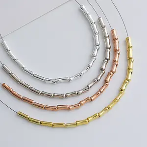 S925 Sterling Silver Bamboo Shape Tube Beads Bamboo Joint Spacer Beads Tube Spacer Beads for Necklace Bracelet Jewelry Making