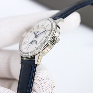 Reloj de Diseño para Mujer 2026, Correa de Cuero Azul, Caja con Moissanita, Esfera con Fase Lunar, Cristal de Zafiro, Reloj de Alta Gama Resistente al Agua - Product Image 3