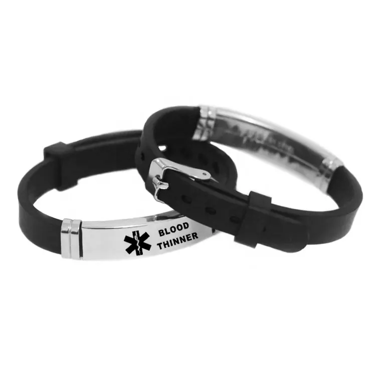 Graver le logo d'alerte médicale Bracelets en acier inoxydable bracelet d'alerte médicale en silicone
