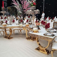 Dubaï style or en acier inoxydable demi-lune plateau en mdf table à manger de mariage