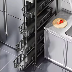 Estante de almacenamiento rodante de espacio estrecho, gabinete organizador de baño de cocina extraíble delgado <span class=keywords><strong>con</strong></span> ruedas, estante de acero al carbono multicapa - Product Image 1