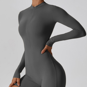 Tuta da <span class=keywords><strong>donna</strong></span> Sexy da palestra a maniche lunghe con collo alto mezza cerniera Dance Skinny Fitness sport <span class=keywords><strong>abbigliamento</strong></span> estivo con controllo della pancia - Product Image 4
