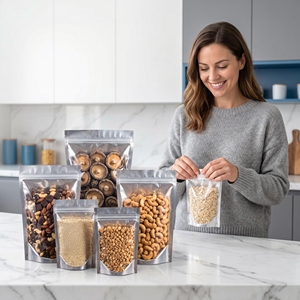 Bolsa de Plástico de Aluminio Semitransparente con Cierre, a Prueba de Olores y Fugas, Segura para Alimentos, para Guardar Frutos Secos y Alimentos - Product Image 1