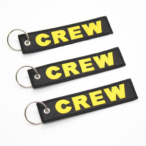 Etiquette à bagages noire jaune avec logo CREW, <span class=keywords><strong>porte</strong></span>-clés brodés <span class=keywords><strong>en</strong></span> tissu personnalisés - Product Image 1