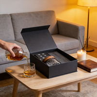 Coffret cadeau whisky avec verres rotatifs, sous-verres en bois, glaçons - Emballage personnalisé, écologique, 100% alimentaire