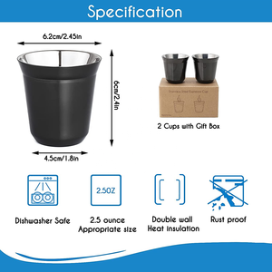 Tasses à expresso personnalisées isolées à Double paroi <span class=keywords><strong>en</strong></span> acier inoxydable 80ml, tasses à <span class=keywords><strong>café</strong></span>, tasse incassable sans tige, petite tasse - Product Image 5