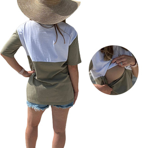 T-shirt d'allaitement 100 % coton, pull-over, haut d'allaitement avec poche, colorblock, tee-shirt de maternité respirant à manches courtes et col rond - Product Image 2