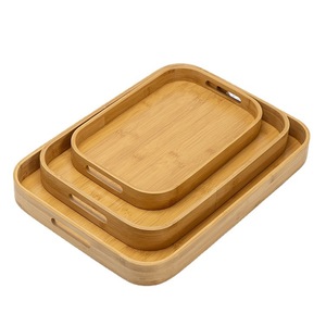 Bamboo Serving <b>Tray</b> Long Rectangular With Rounded Corners For <b>Tea</b> Coffee Fruit Hotel Use Solid Color Natural Finish - Product Image 4