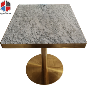 Piani per Tavoli da Ristorante in Granito <span class=keywords><strong>Bianco</strong></span> Grigio con Gambe in Acciaio Inossidabile Dorato - Product Image 4