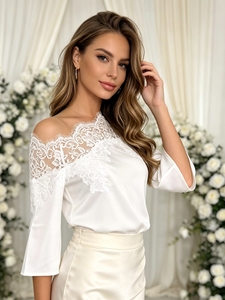 Chemisier élégant en dentelle à épaules dénudées pour femme, idéal pour les soirées formelles, les rendez-vous galants et les occasions spéciales comme les mariages. - Product Image 2