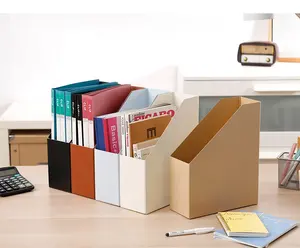 Organizador de escritorio personalizado, caja de almacenamiento de papel plegable de cartón, soporte de archivo para revistas de escritorio, venta al por mayor, RTS