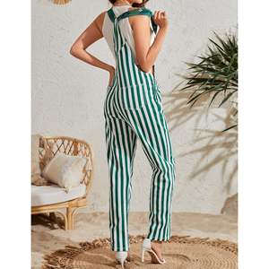 Combinaison en toile rayée à taille haute pour femme, avec poches, tenue de fête ou de festival - Product Image 6