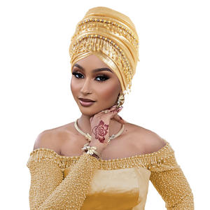 Vente en gros 2026 Nouveau turban pour femme de luxe Cravate africaine musulmane avec perles pour mariage - Product Image 1