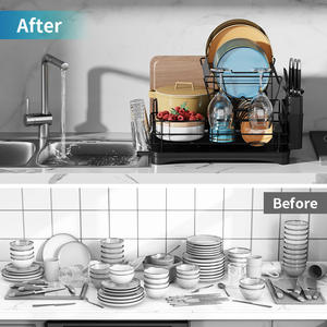 Étagère à vaisselle de cuisine de comptoir en acier multifonction de luxe égouttoir à vaisselle à 2 niveaux égouttoir à couverts support de rangement pour vaisselle - Product Image 2