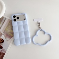 Coque Souple Antichoc en Silicone avec Dragonne, Motif Nuages 3D Dessin Animé Mignon et Grille, pour iPhone 18 17 16 15 14 13 Pro Max