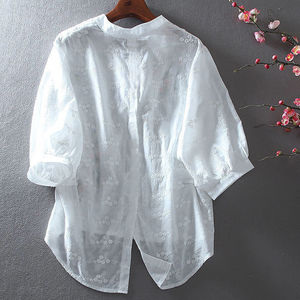 Pullover estivo con scollo a V ricamato in cotone bianco e Casual con protezione solare a <span class=keywords><strong>manica</strong></span> media - Product Image 3
