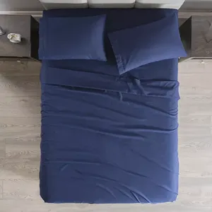 Lenzuola da letto singole Viasoft blu Navy, lenzuola morbide, resistenti, eleganti per un arredamento accogliente ed elegante della camera da letto - Product Image 1