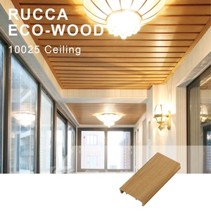 Foshan para Rucca Modern WPC Panel de azulejos de techo de madera 100*25mm PVC decoración Interior Guangdong techo de madera moderno con tira S - Product Image 4