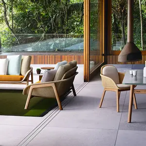 Nórdico moderno patio madera de teca restaurante muebles café jardín ratán silla mimbre silla de comedor al aire libre