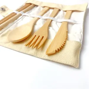 Reusable Bamboo Cutlery Kit - Sustainable Utensils For Travel And Outdoor Adventures - Ideal For Camping Hiking And Picnics -