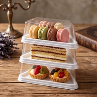 Emballage pour tranches de gâteau, base en carton blanc, présentoir carré en PET transparent, contenants à emporter personnalisables, boîtes à gâteau jetables pour plats à emporter