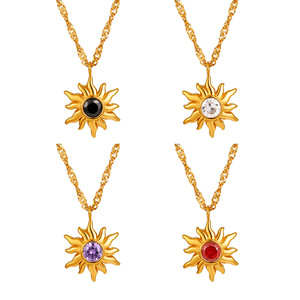 Collana con Ciondolo a Forma <span class=keywords><strong>di</strong></span> Girasole in Acciaio Inossidabile e Cristallo, Placcata in Oro Sottovuoto, Gioielli <span class=keywords><strong>di</strong></span> Lusso per Signore - Product Image 5
