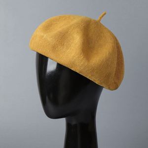 หมวกเบเร่ต์ผ้าลินินถักแบบระบายอากาศสำหรับผู้หญิง สีพื้น สไตล์ลำลอง แฟชั่นทันสมัย คอลเลคชั่นใหม่รับซัมเมอร์ - Product Image 3