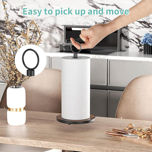 Factory Wholesale Double Tier Freestanding Heavy Duty <b>Wood</b> & Metal Base Paper <b>Towel</b> Roll Stand Kitchen Countertop Storage <b>Rack</b> - Product Image 4