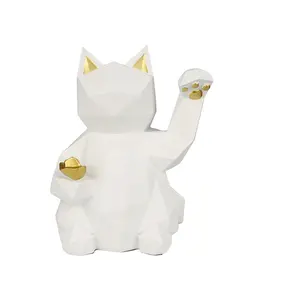 Interior Decoration with Geometric Graphics Lucky Cat Statue Home Decoration Resin Europe Folk Art Angel Figurine 1pc/opp Bag