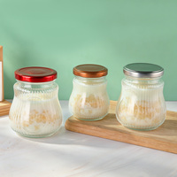 Bocaux en verre côtelé en forme de nid d'oiseau avec couvercle à vis en métal, contenants de stockage alimentaire vides pour miel, confiture, yaourt, pouding, dessert