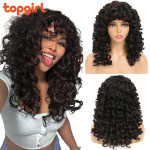 18 pouces femme <span class=keywords><strong>Afro</strong></span> rouge brun gingembre <span class=keywords><strong>perruque</strong></span> naturelle sans colle <span class=keywords><strong>perruque</strong></span> longue bouclée avec frange cheveux synthétiques bouclés perruques Cosplay pour les femmes - Product Image 2