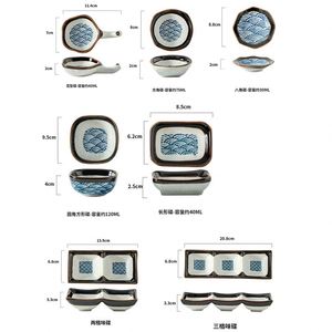Plat à sauce vintage en céramique bleue, rectangulaire, 3,75 pouces, pour sauces, ketchup, sushi, condiments et assaisonnements - Product Image 4