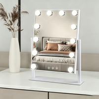 Miroir de maquillage LED, grand miroir de vanité avec lumières, 3 couleurs réglables, commande tactile, rechargeable par USB, miroir cosmétique