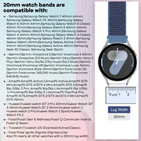 Bracelet de montre 20 mm pour Garmin Forerunner 55/158/165/245/645/570 42 mm/Vivoactive 6/Vivoactive 5/Vivoactive 3/3 Music